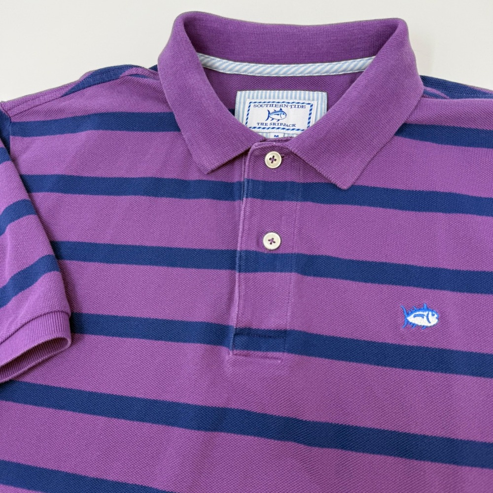 Southern Tide Mens Skipjack Classic Fit Striped Polo Shirt Purple Blue Medium